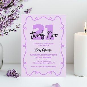 Purple Typography Simple Chic 21st Birthday Party Invitation