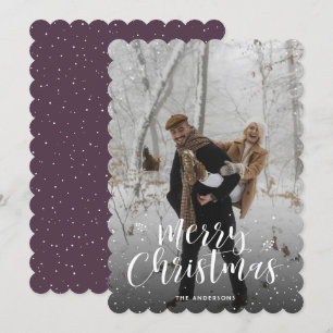 Purple Typography Snow Photo Merry Christmas Holiday Card