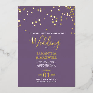 Purple Typography Wedding Foil Invitation