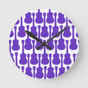 Purple Ukuleles Round Clock