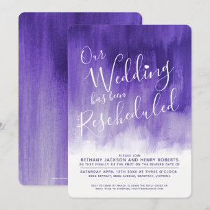 Purple ultra violet art rescheduled wedding invitation