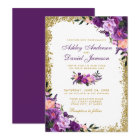 Purple Ultra Violet Floral Gold Glitter Wedding