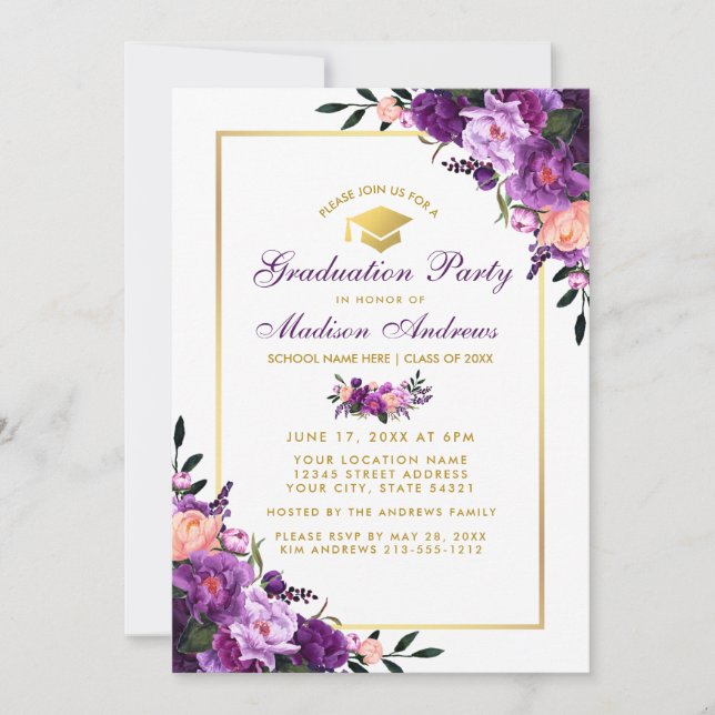 Purple Ultra Violet Floral Invitation de la fête d (Devant)