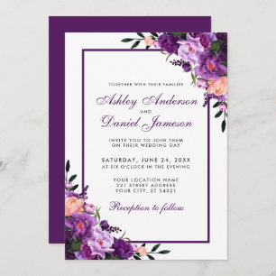 Purple Ultra Violet Floral Wedding Invitation PSB