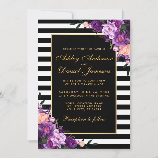 Purple Ultra Violet Floral Wedding Invitation SP (Front)