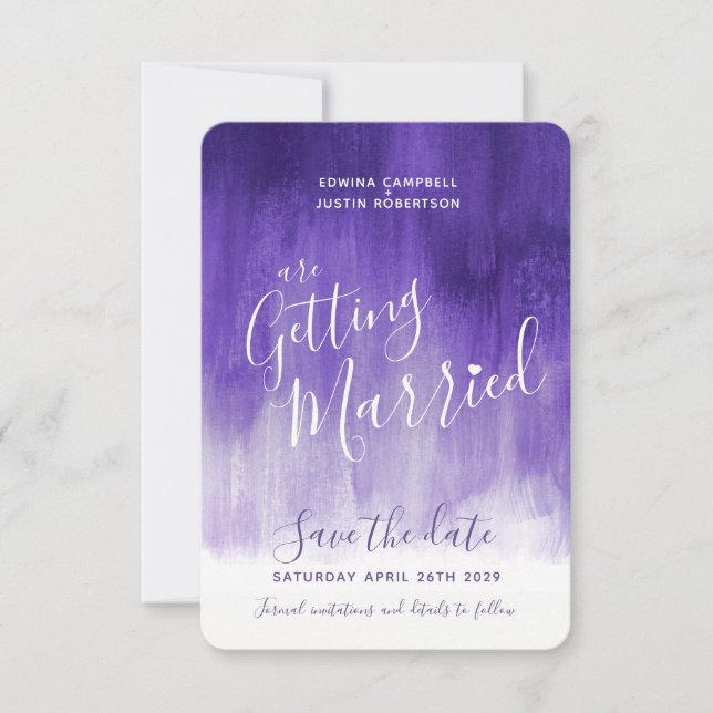 Purple ultraviolet modern art save the date cards (Front)
