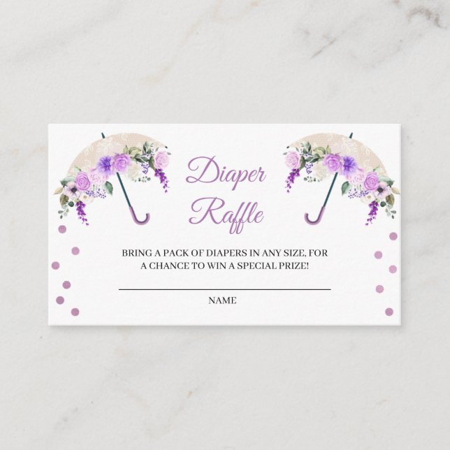 Purple Umbrella Diaper Raffle Enclosure Card (Front)