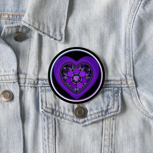 Purple umbrella & hearts .7 3 inch round button (In Situ)