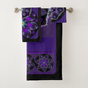 Purple umbrella & hearts .7 bath towel set