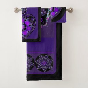 Purple umbrella & hearts .7 bath towel set