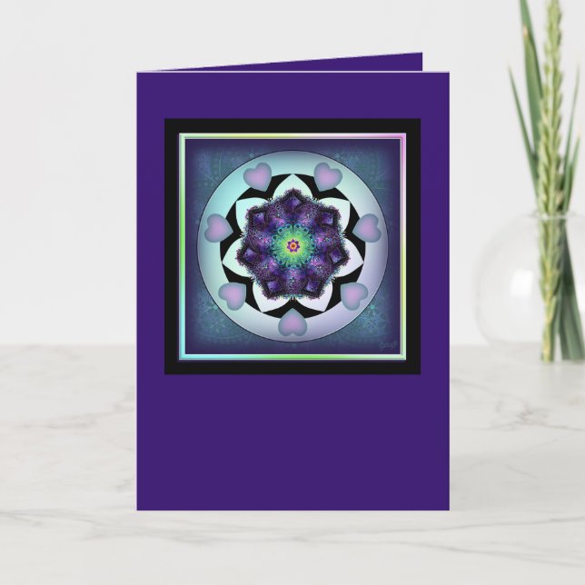 Purple umbrella & hearts .7 birthday card (Front)