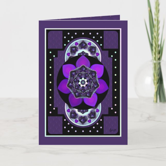 Purple umbrella & hearts .7 birthday card (Front)