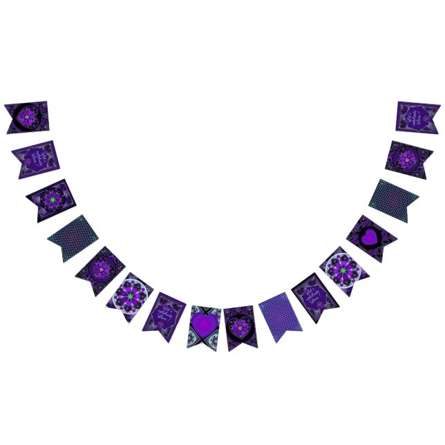 Purple umbrella & hearts .7 bunting flags (All)