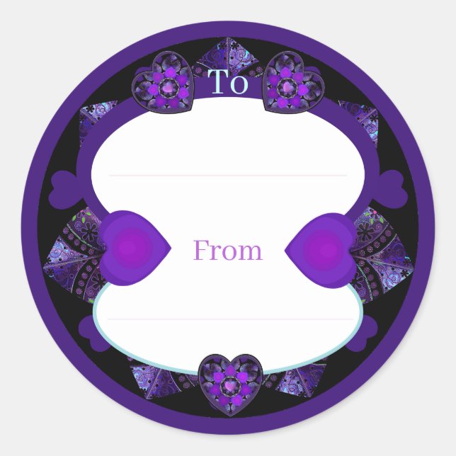 Purple umbrella & hearts .7 classic round sticker (Front)