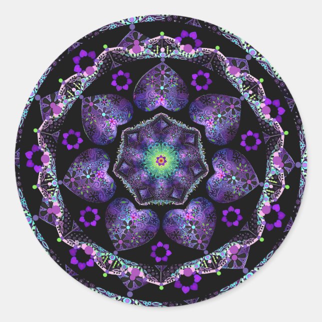 Purple umbrella & hearts .7 classic round sticker (Front)