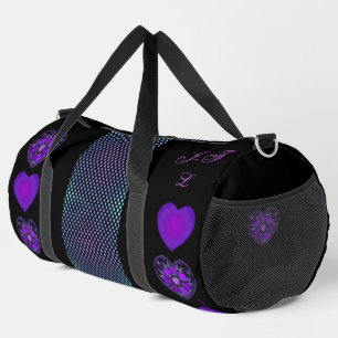Purple umbrella & hearts .7 duffle bag