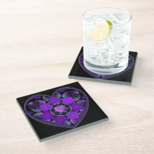 Purple umbrella & hearts .7 glass coaster