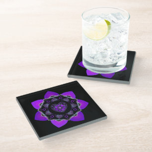Purple umbrella & hearts .7 glass coaster