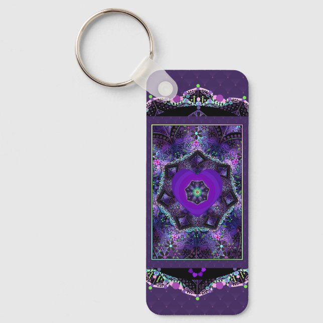 Purple Umbrella & hearts .7 Keychain (Front)