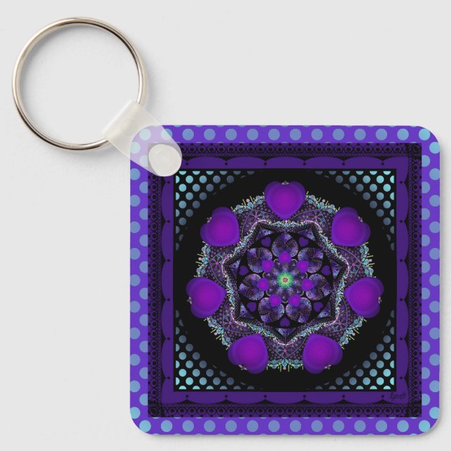Purple Umbrella & hearts .7 Keychain (Front)