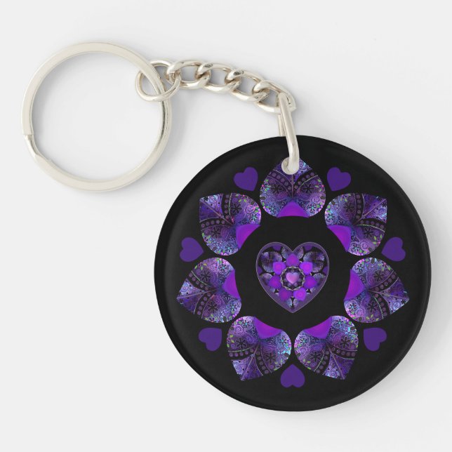 Purple umbrella & hearts .7 keychain (Front)