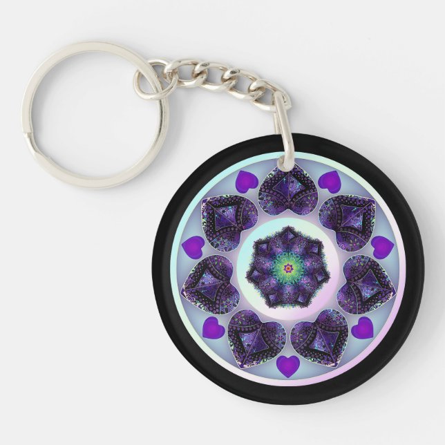 Purple umbrella & hearts .7 keychain (Front)