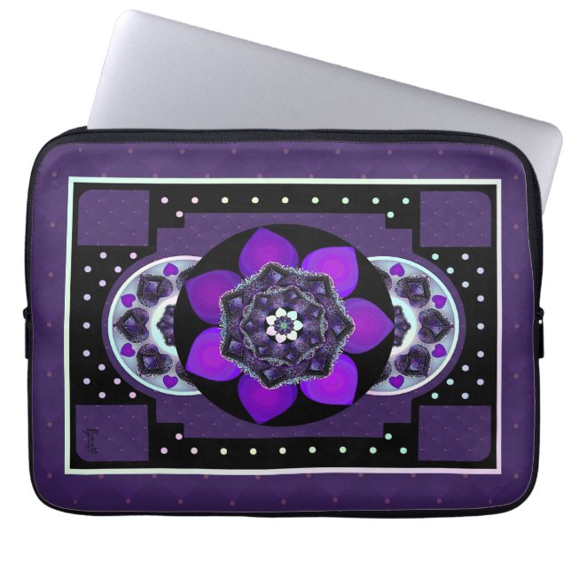 Purple umbrella & hearts .7 laptop sleeve (Front)