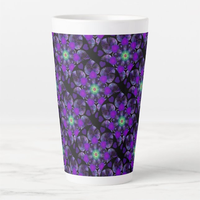 Purple umbrella & hearts .7 latte mug (Front)