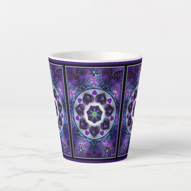 Purple umbrella & hearts .7 latte mug (Front)