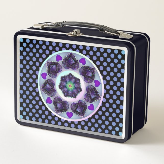 Purple umbrella & hearts .7 metal lunch box (Front)