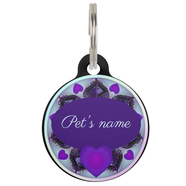 Purple umbrella & hearts .7 pet tag (Front)