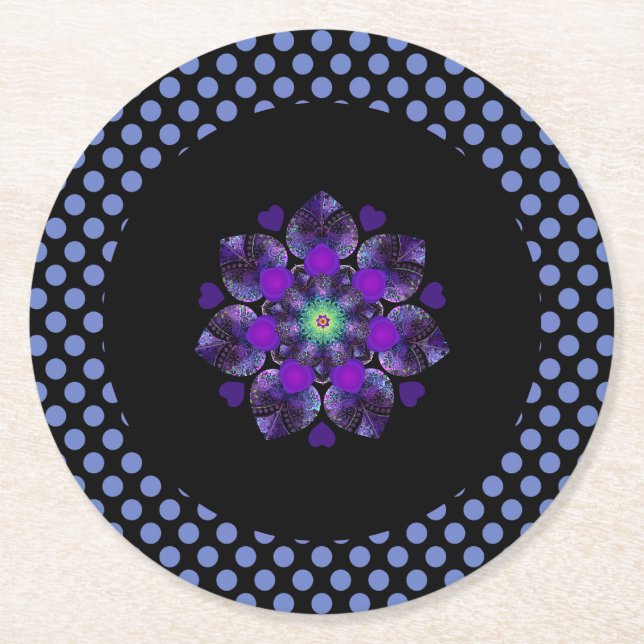 Purple umbrella & hearts .7 round paper coaster (Front)