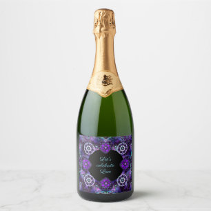 Purple umbrella & hearts .7 sparkling wine label