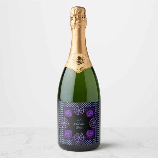 Purple umbrella & hearts .7 sparkling wine label (Front)