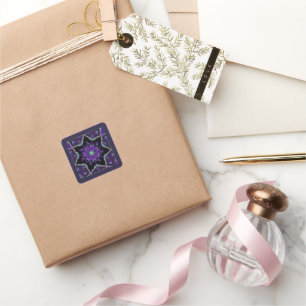 Purple umbrella & hearts .7 square sticker