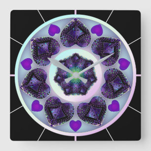Purple umbrella & hearts .7 square wall clock