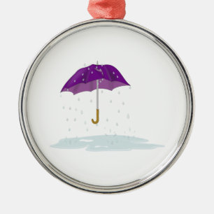 Purple Umbrella in the Rain Metal Ornament