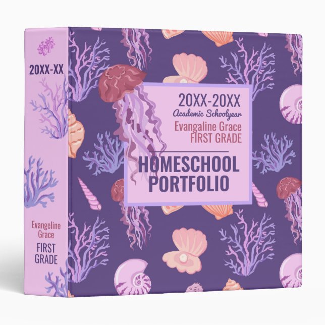 Purple Under the Sea Homeschool Portfolio Binder (Front/Spine)