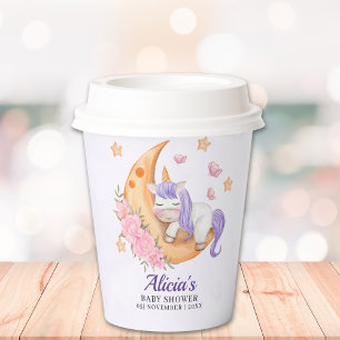 Purple Unicorn Baby Shower Girl Paper Cups
