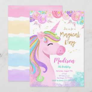 Purple Unicorn Birthday Invitation