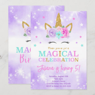 Purple Unicorn Birthday Invitation
