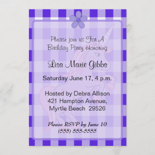 Purple Unicorn Birthday Invitations