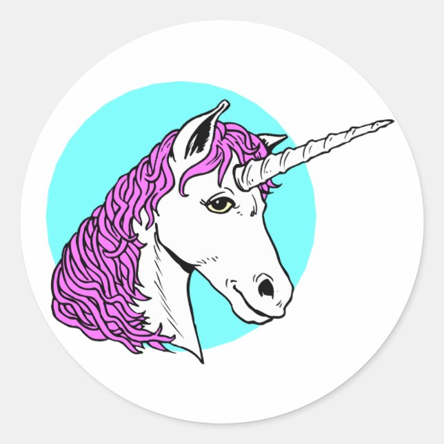 Purple Unicorn Classic Round Sticker (Front)