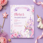 Purple Unicorn Girls 7th Birthday Invitation<br><div class="desc">Purple unicorn girls 7th birthday invitation featuring a magical design with whimsical unicorn details and soft purple tones. Created to celebrate a special seventh birthday with a fun, dreamy style that feels enchanting and exciting. Perfect for kids birthday parties, unicorn themes, and magical celebrations. Editable text for easy personalization. Clean,...</div>