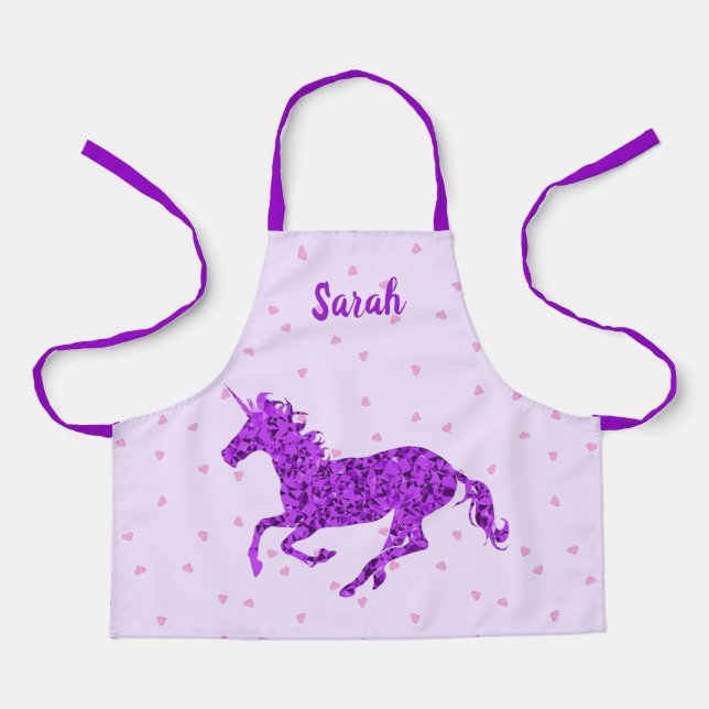 Purple Unicorn Girls Kitchen Apron (Front)