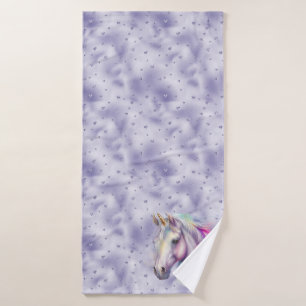Purple Unicorn Glitter Hearts Bath Towel