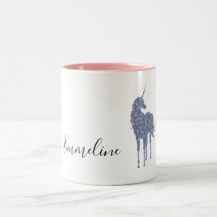 Purple Unicorn Glitter personalized Two-Tone Coffee Mug