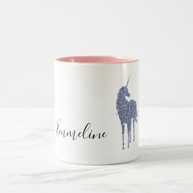 Purple Unicorn Glitter personalized Two-Tone Coffee Mug (Center)