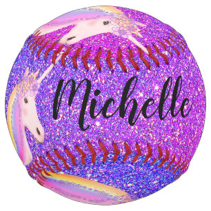 Purple Unicorn Glitter Sparkle Girl's Personalized Softball