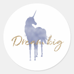 Purple Unicorn Gold Glitter Dream Big Sparkle Classic Round Sticker